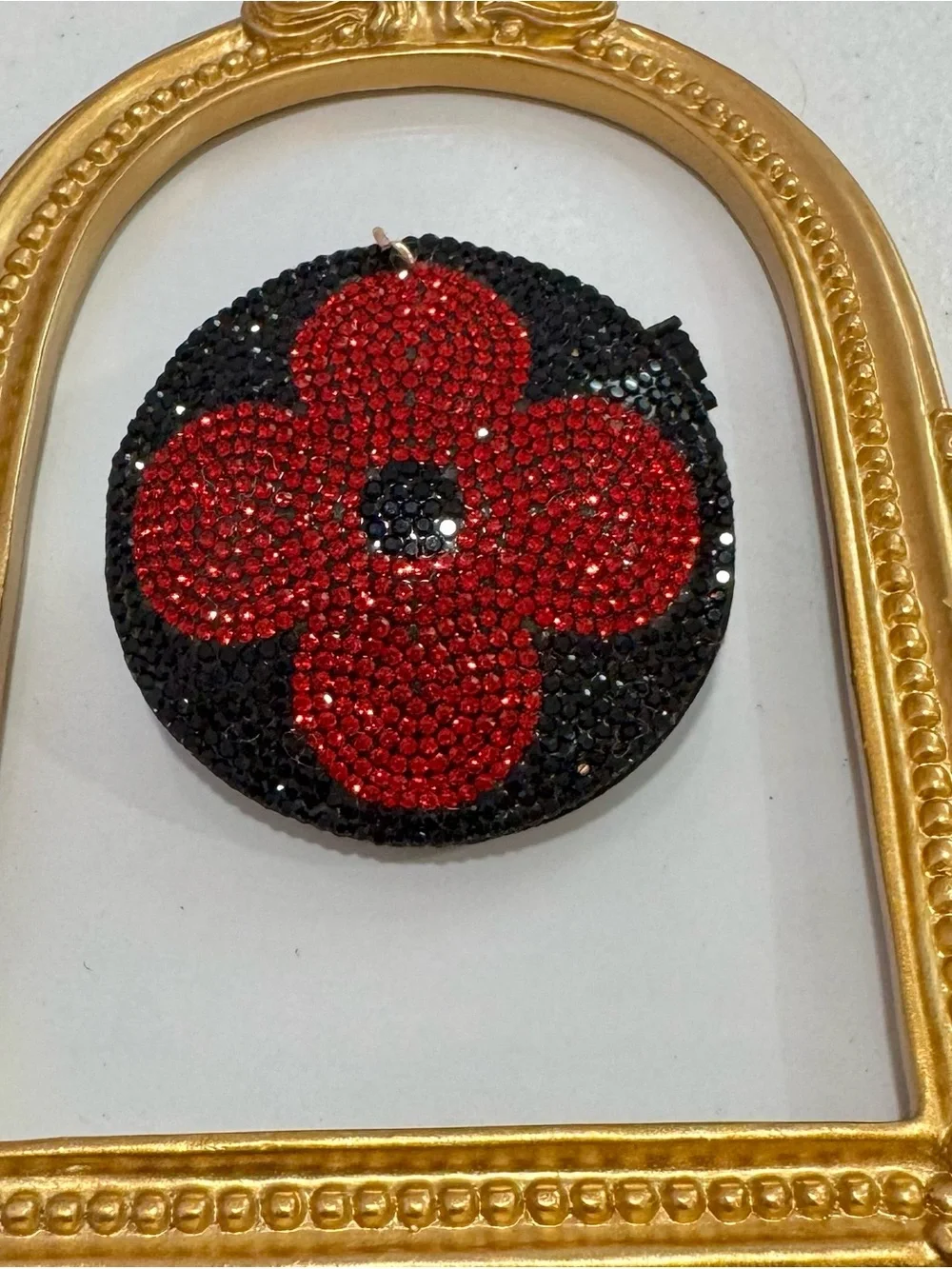 New Round Black & Red Crystal Flower Motif Keychain